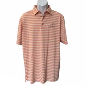STRAIGHT DOWN Men’s Orange Striped Short Sleeve Golf Polo Shirt